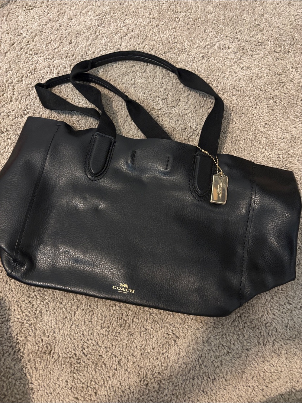 Coach Black Pebbled Leather Tote with Gold Logo Tag
